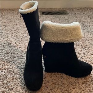 Suede-like wedge boots.